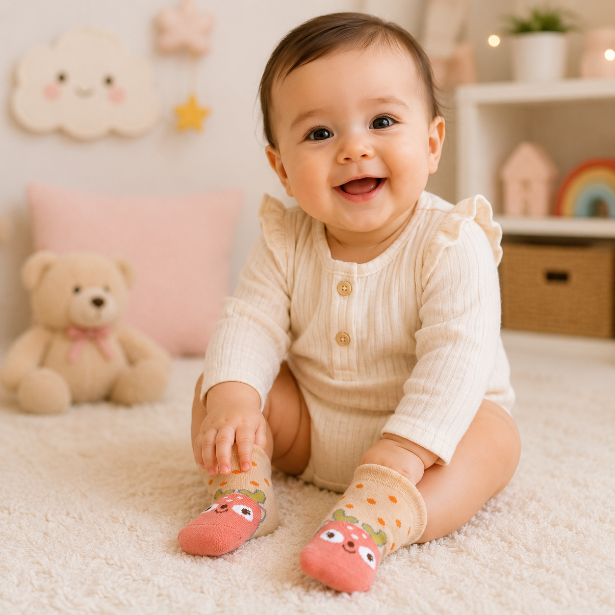 3 Pk Cute Animal Face Baby Socks – Deer, Penguin & Owl Design