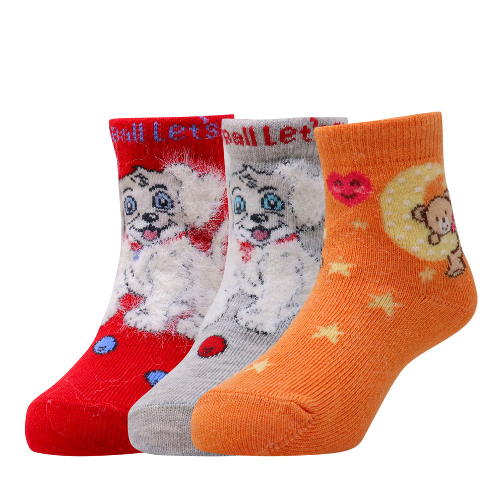 3 Pk Kids Multicolour Character Puppy & Bear Socks