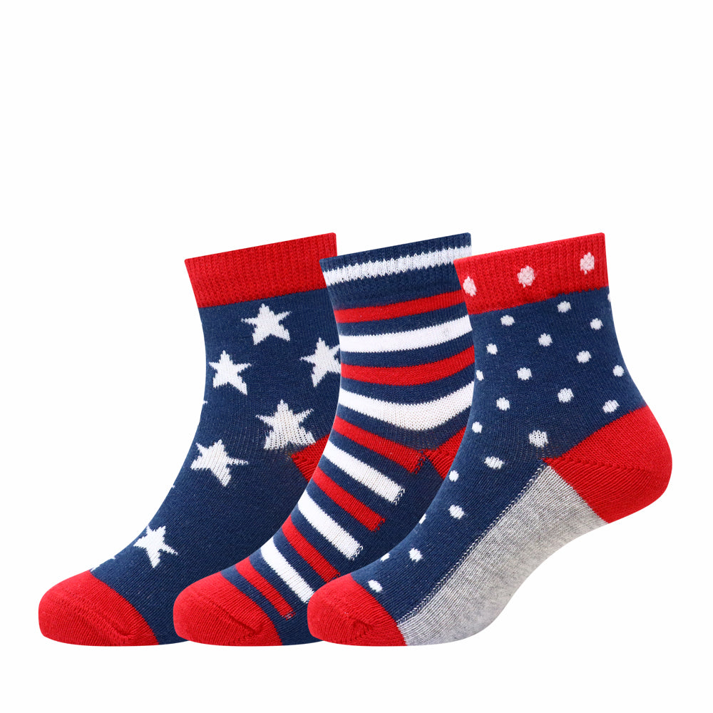 3 Pk Kids’ Star & Stripe Crew-Length Socks – Fun Printed Casual Socks