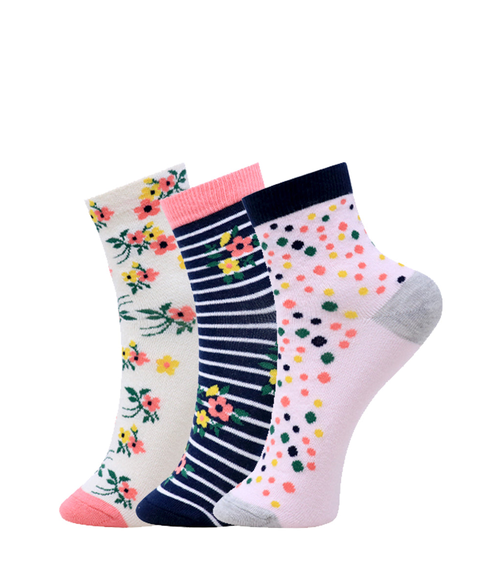 3pk Fashion Floral & Dot Design Socks