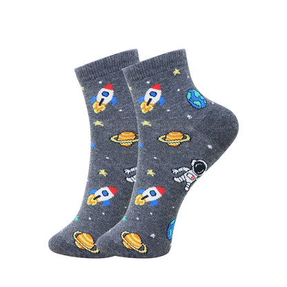 3 Pk Boys’ Fun Printed Crew Socks – Dinosaur, Pizza & Space Design