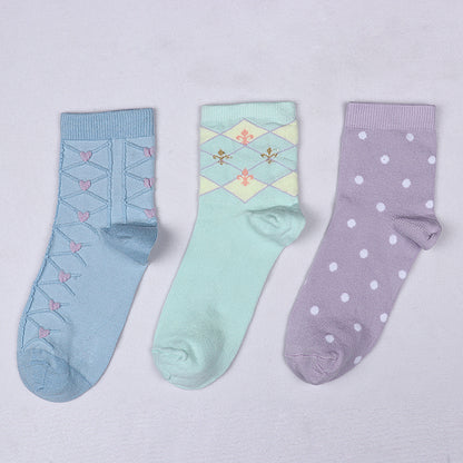 3 Pk Women's Designer Crew Socks Soft Cotton Blend Breathable Casual Socks