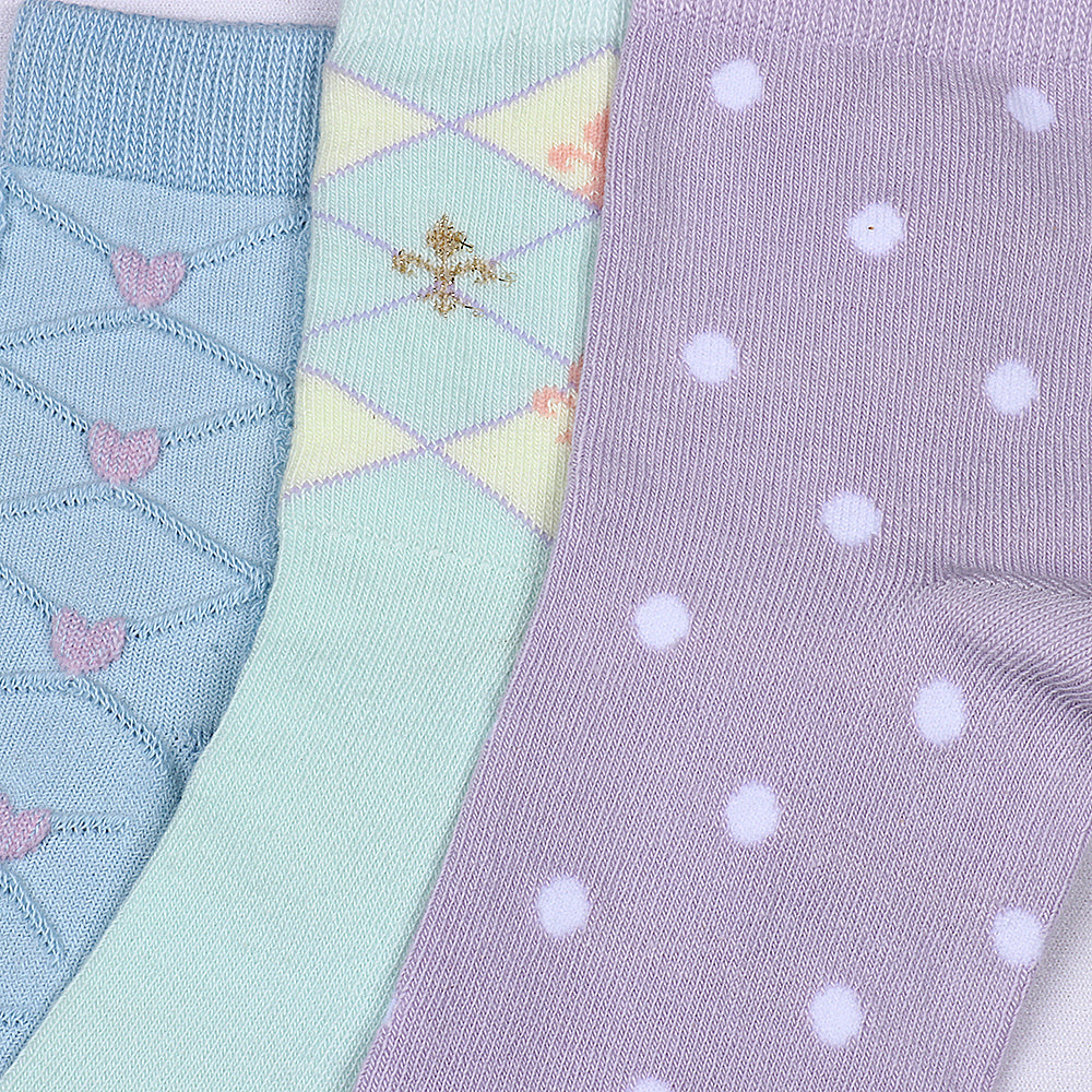 3 Pk Women's Designer Crew Socks Soft Cotton Blend Breathable Casual Socks