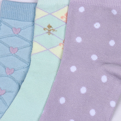 3 Pk Women's Designer Crew Socks Soft Cotton Blend Breathable Casual Socks
