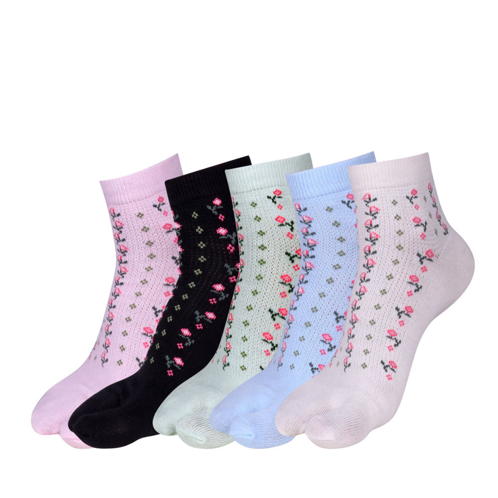 5 Pk Angutha Flower Multi  Design Socks