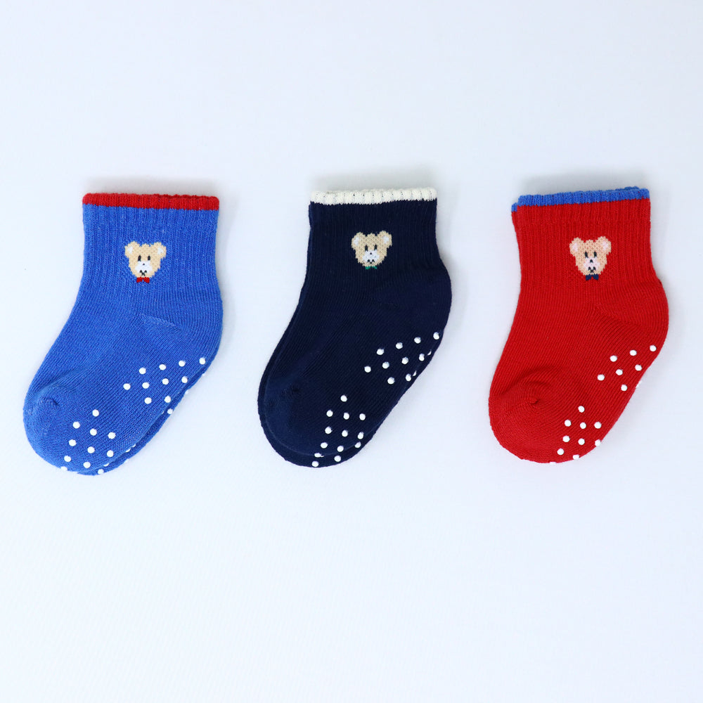 3 Pk Mustang Kids Teddy Bear Anti-Skid Cotton Crew Socks