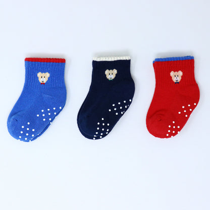 3 Pk Mustang Kids Teddy Bear Anti-Skid Cotton Crew Socks