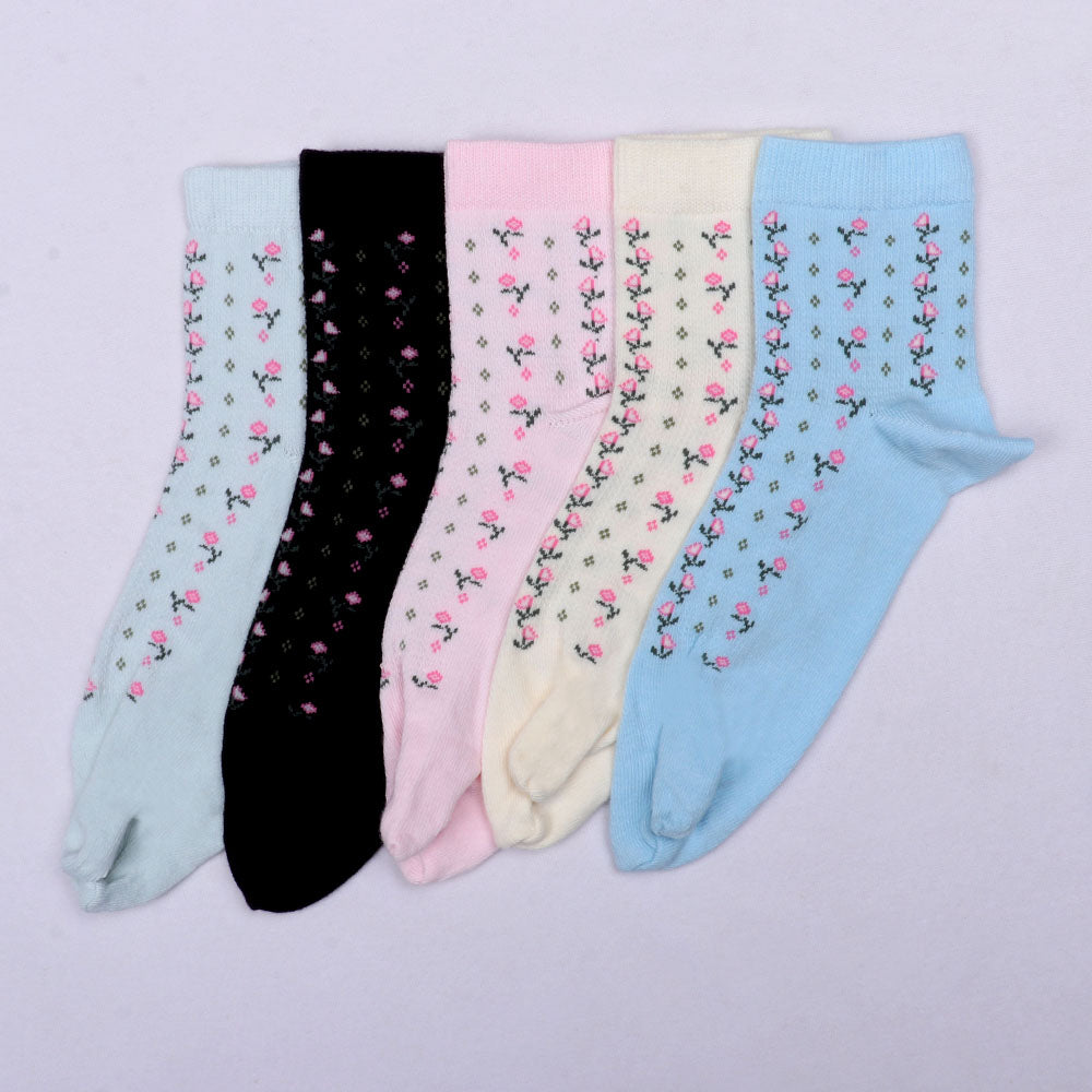 5 Pk Angutha Flower Multi  Design Socks