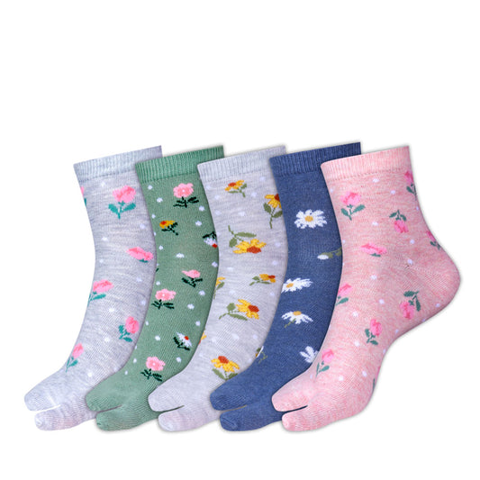 5 Pk Angutha Flower Multi  Design Socks