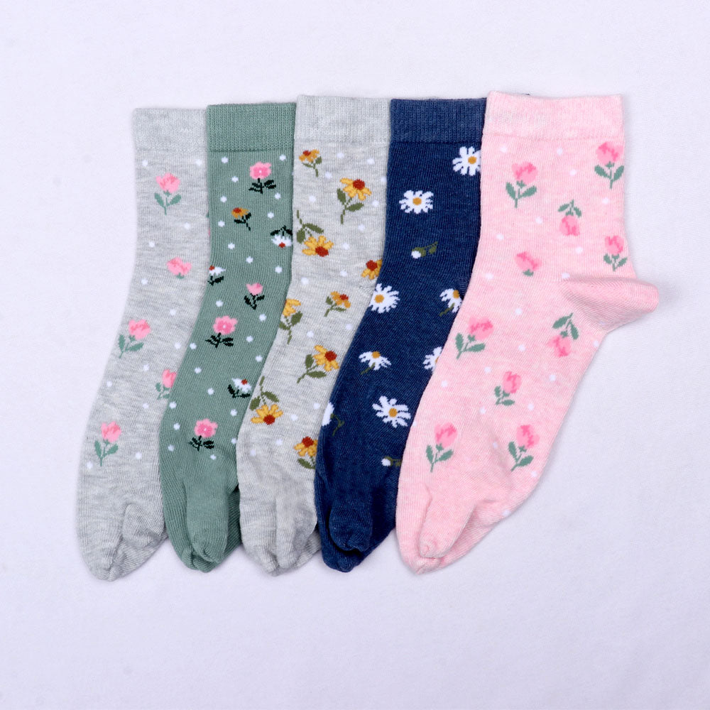 5 Pk Angutha Flower Multi  Design Socks