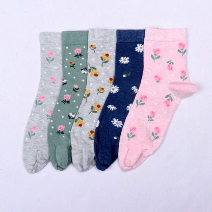 5 Pk Angutha Flower Multi  Design Socks