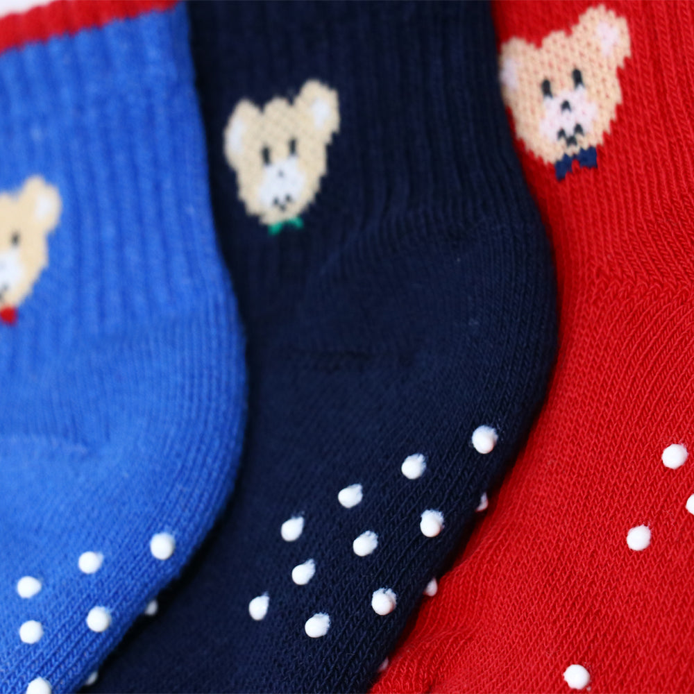 3 Pk Mustang Kids Teddy Bear Anti-Skid Cotton Crew Socks