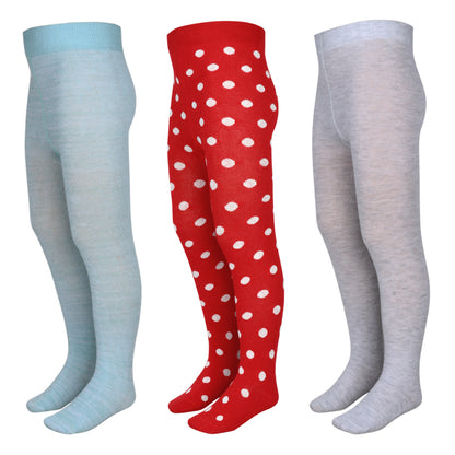 3 Pk Girls' Soft Cotton Solid & Polka Dot Tights Combo Pack