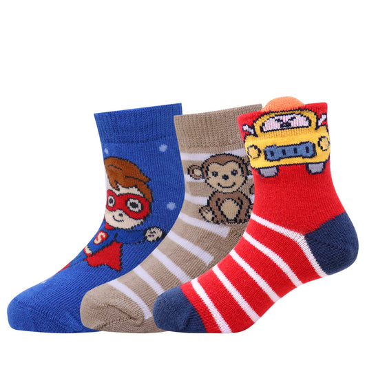 3 Pk Boys Fun Cartoon Socks – Superhero & Animal Design