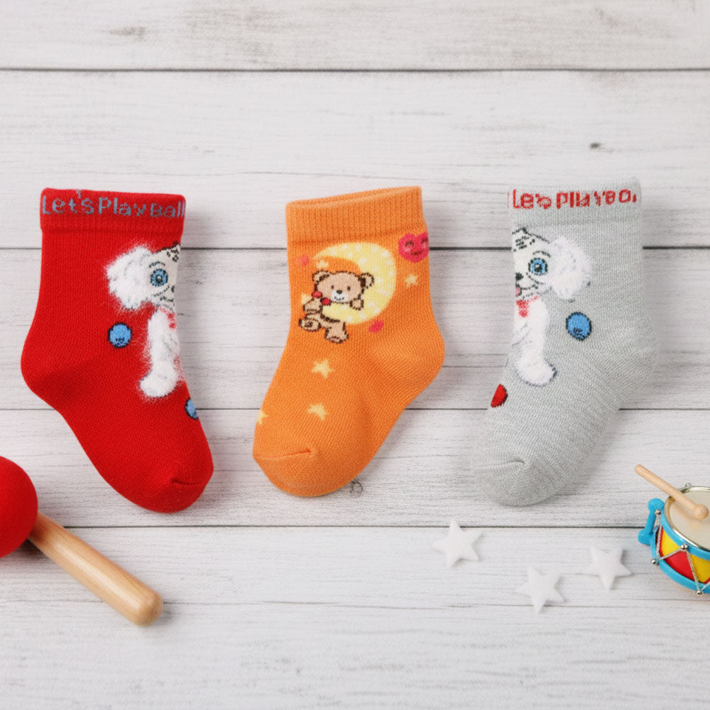 3 Pk Kids Multicolour Character Puppy & Bear Socks