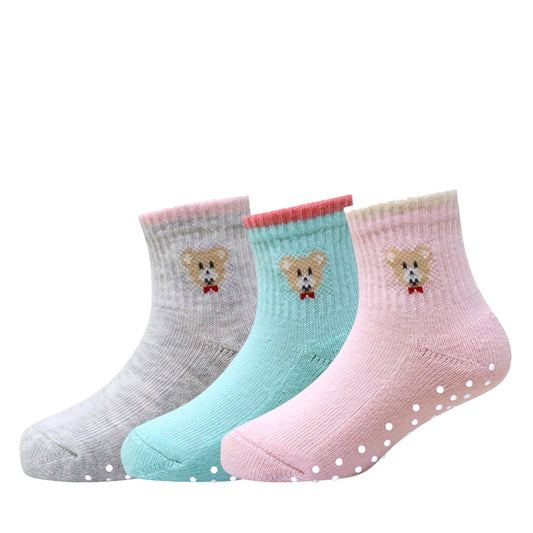 3 Pk Mustang Kids Cute Bear Anti-Skid Socks