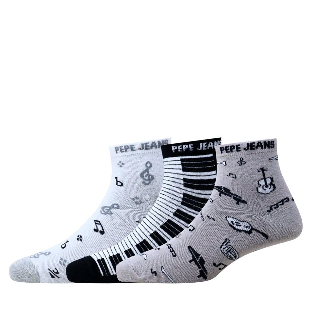 3 Pk Mustang Pepe Jeans Men’s Music & Piano Printed Ankle Socks