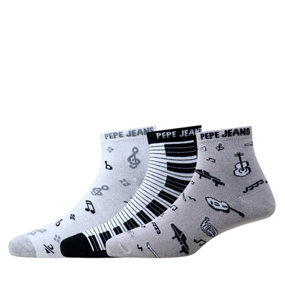 3 Pk Mustang Pepe Jeans Men’s Music & Piano Printed Ankle Socks