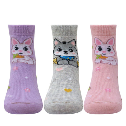 3 Pk Kids Cute Cat Design Crew Socks – Soft, Comfortable & Colorful Everyday Socks