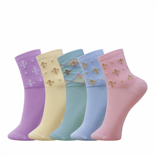 5 Pk Women’s Pastel Floral Print  Socks