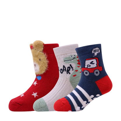 3 Pk  Kids Cartoon Crew Socks – Soft Cotton Antiskid Socks