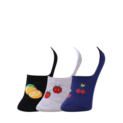 3 Pk Kids Fruit Design Loafer Socks – Soft Cotton No Show Socks