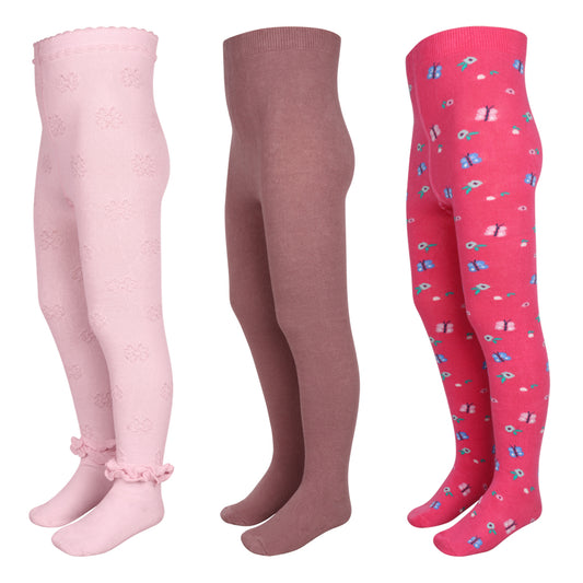 3 Pk Girls Cotton Full-Length Tights