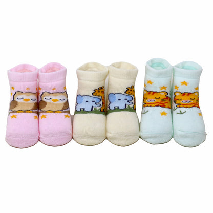3 Pk Baby Cotton Terry Socks Cute Animal Character Socks For Toddlers