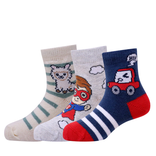 3 Pk Kids Cartoon Cotton Crew Socks