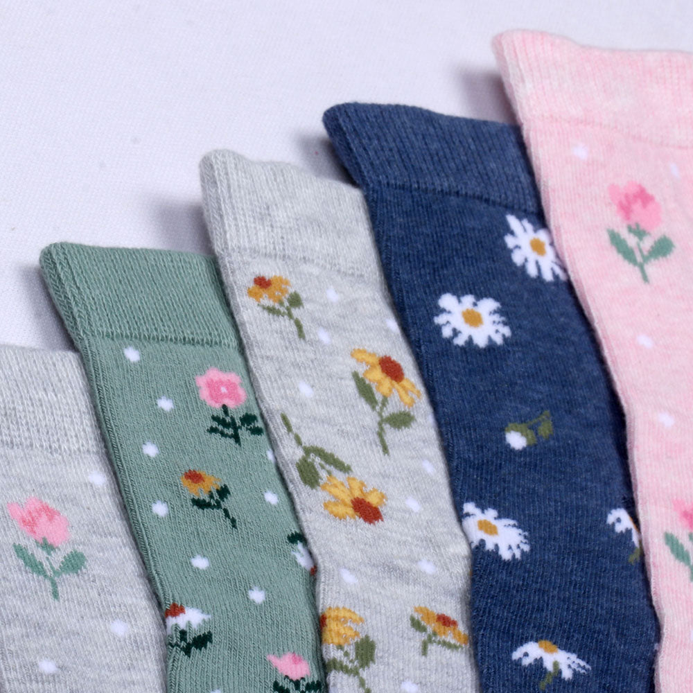 5 Pk Angutha Flower Multi  Design Socks