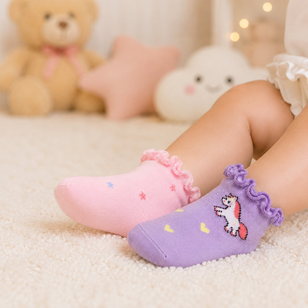 3 Pk Toddler Frill Edge Cotton Socks  Soft & Comfortable Baby Girl Socks