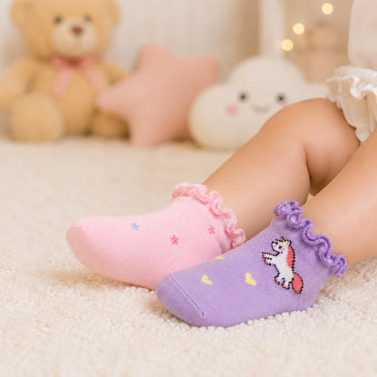 3 Pk Toddler Frill Edge Cotton Socks  Soft & Comfortable Baby Girl Socks