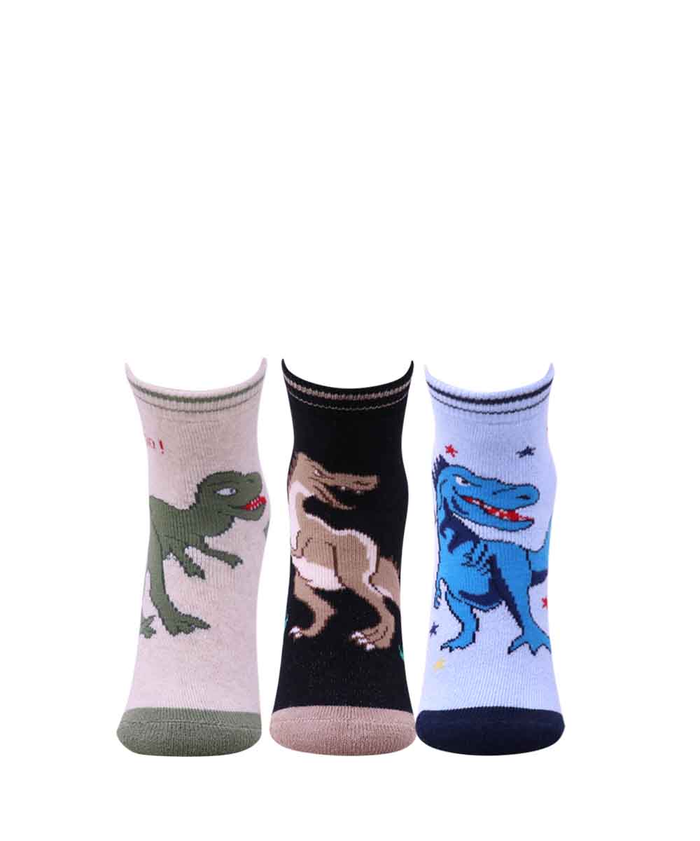 3pk Dinosaur Design Terry Socks