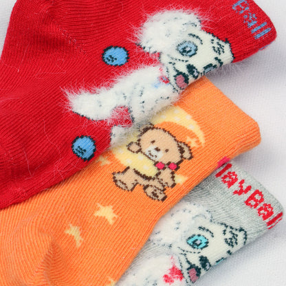 3 Pk Kids Multicolour Character Puppy & Bear Socks
