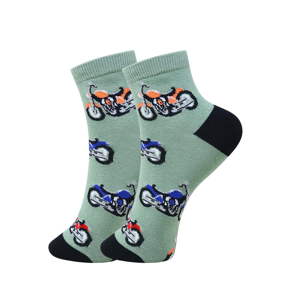 3 Pk Boys’ Fun Printed Crew Socks – Motorcycle & Retro Music Design