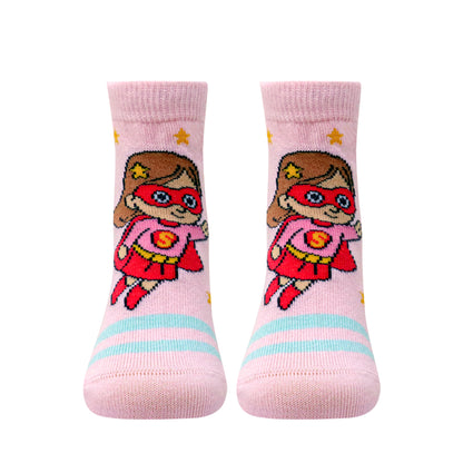 3 Pk Girls’ Unicorn, Superhero & Cute Cat Crew Socks – Fun Character Printed Socks