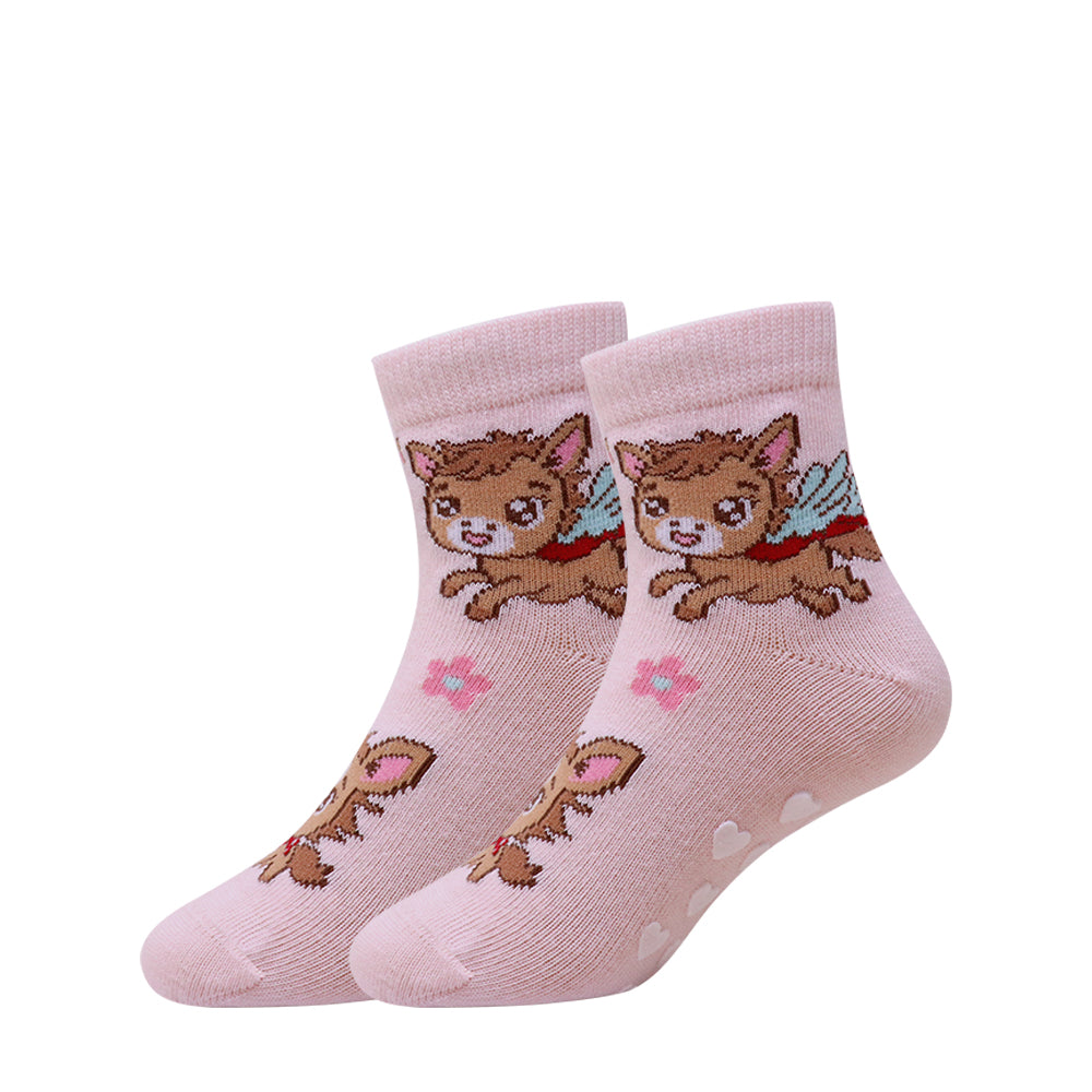 3 Pk Girls Cute Animal Crew Socks – Soft Anti-Slip Cotton Socks For Toddlers & Kids