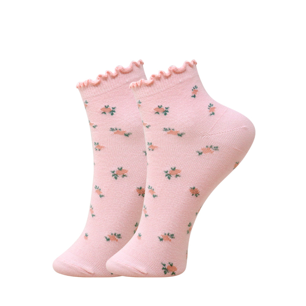3 Pk Girls’ Frill Ankle Socks With Floral And Butterfly Prints