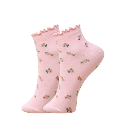 3 Pk Girls’ Frill Ankle Socks With Floral And Butterfly Prints