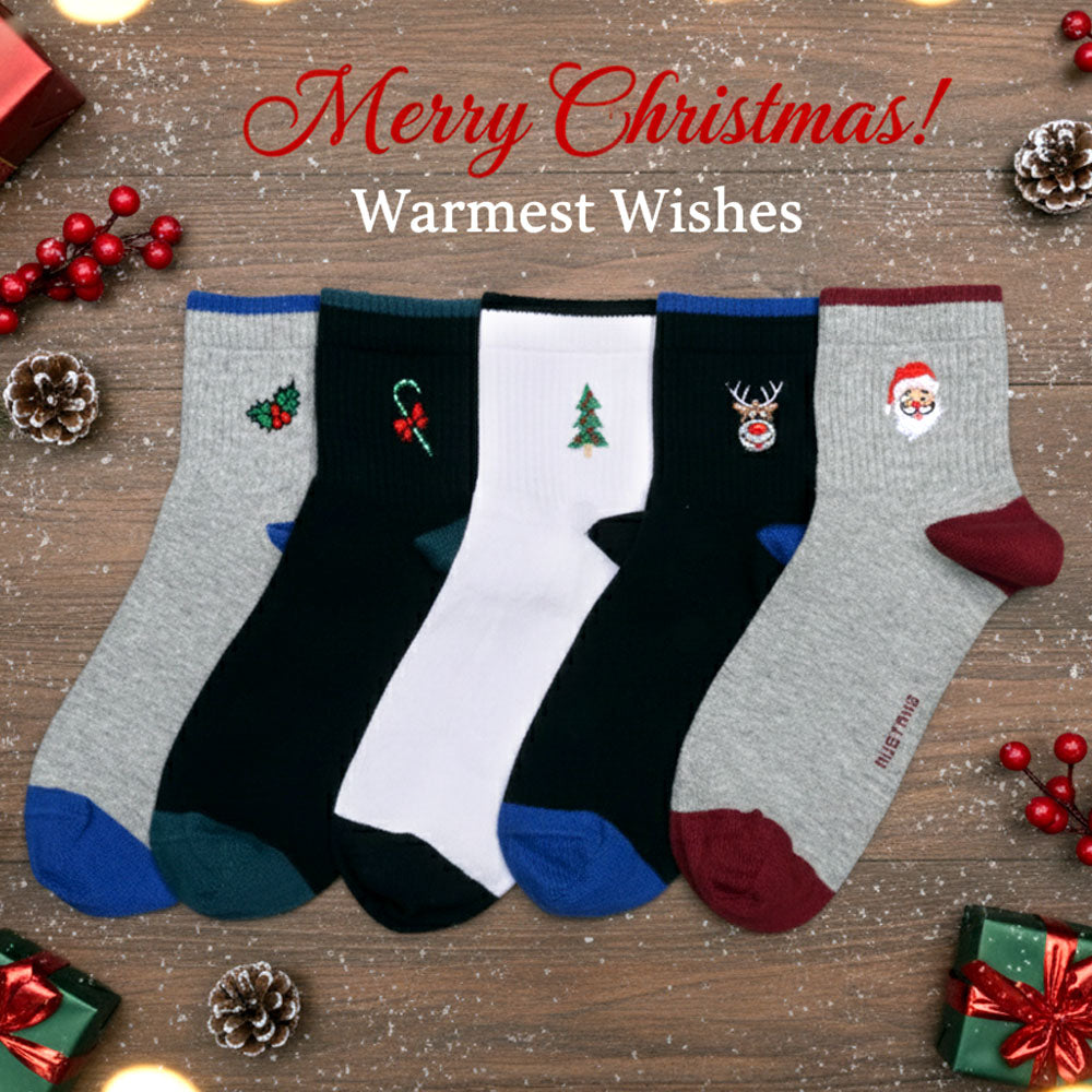 5 Pk Men's Festive Ankle Socks - Christmas Edition