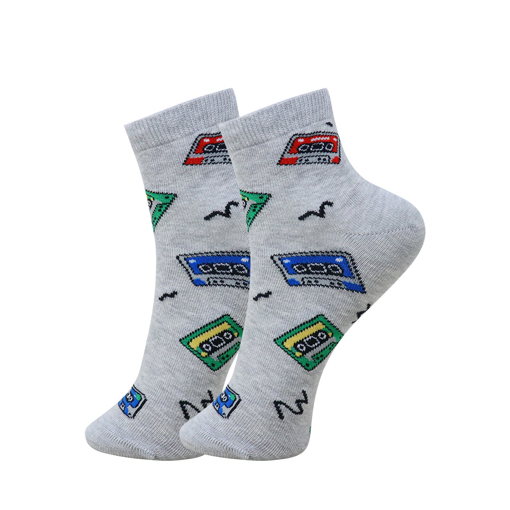 3 Pk Boys’ Fun Printed Crew Socks – Motorcycle & Retro Music Design