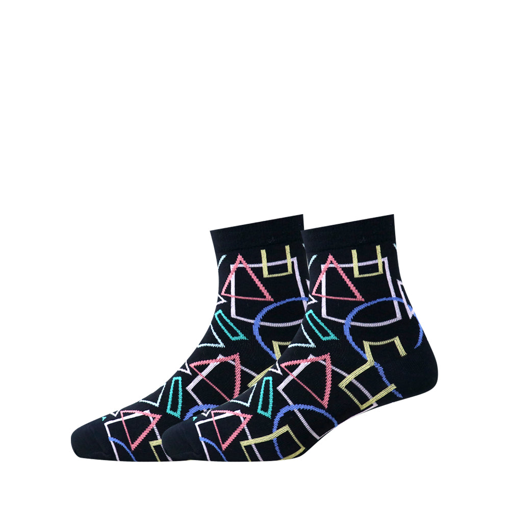 3 Pk Men’s Short Length Cotton Blend Socks – Multicolour Geometric & Abstract Design