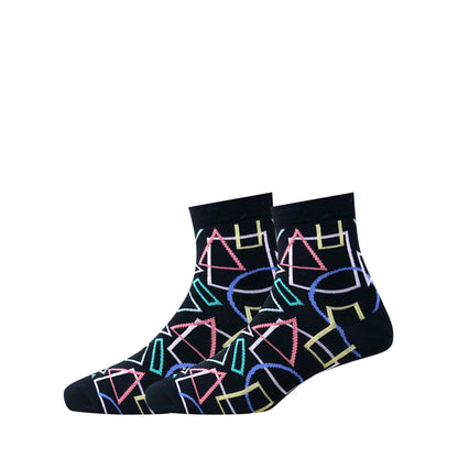 3 Pk Men’s Short Length Cotton Blend Socks – Multicolour Geometric & Abstract Design