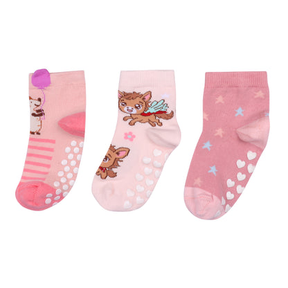 3 Pk Girls Cute Animal Crew Socks – Soft Anti-Slip Cotton Socks For Toddlers & Kids
