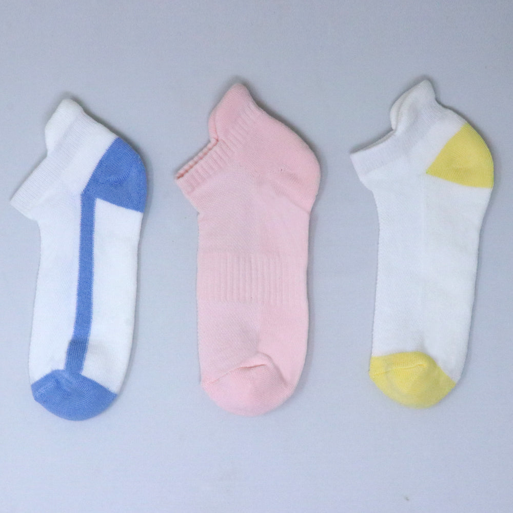 3 Pk Kids Solid Ankle Socks With Contrast Heel & Toe – Soft, Comfortable Everyday Socks