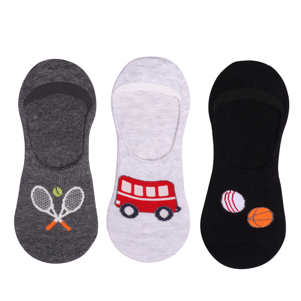 3 Pk Kids Sports & Vehicle No Show Socks