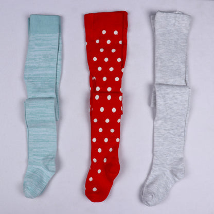 3 Pk Girls' Soft Cotton Solid & Polka Dot Tights Combo Pack