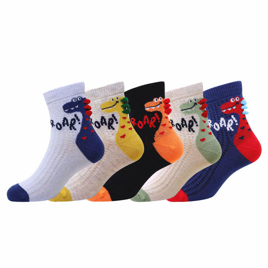 5 Pk Kids Dino Roar Kids Crew Socks