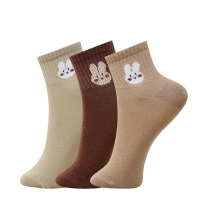 3 Pk Kids Bunny Design Ankle Length Cotton Blend Socks