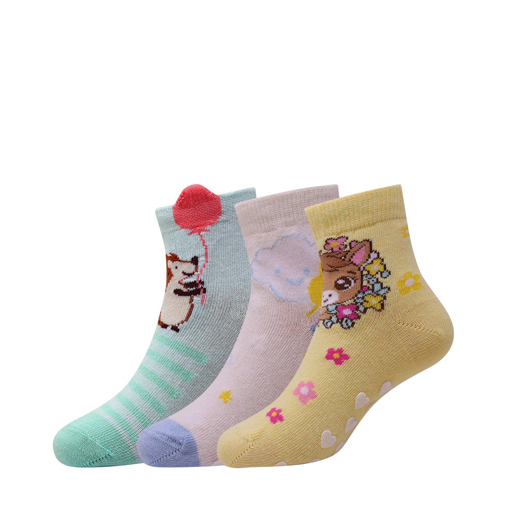 3 Pk Kids Cute Cartoon Crew Socks Antiskid Socks